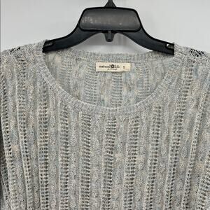 Natural Life Women's Open Weave Metallic Crewneck Sweater - Blue/White - Small